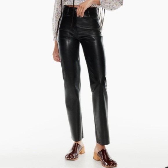 Aritzia Wilfred Melina Pant High-Waisted Vegan Leather Boho Fall Black Size 14 - Picture 1 of 9